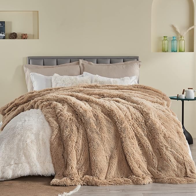 GONAAP Fuzzy Faux Fur Throw Blanket Twin Size Brown Super Soft Cozy Plush Fuzzy Shaggy Blanket for Couch Sofa Bed (Brown, Twin(60"x80"))-Ruum Studio Home