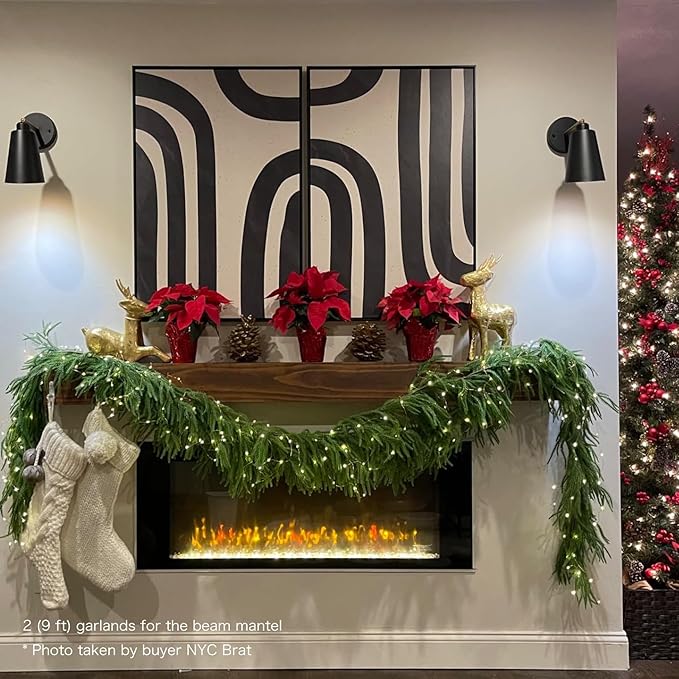 2PCS 9FT Christmas Garland Norfolk Pine Garland Real Touch Artificial Greenery Garland for Mantle Fireplace Table Indoor Outdoor Decor (Full)-Ruum Studio Home