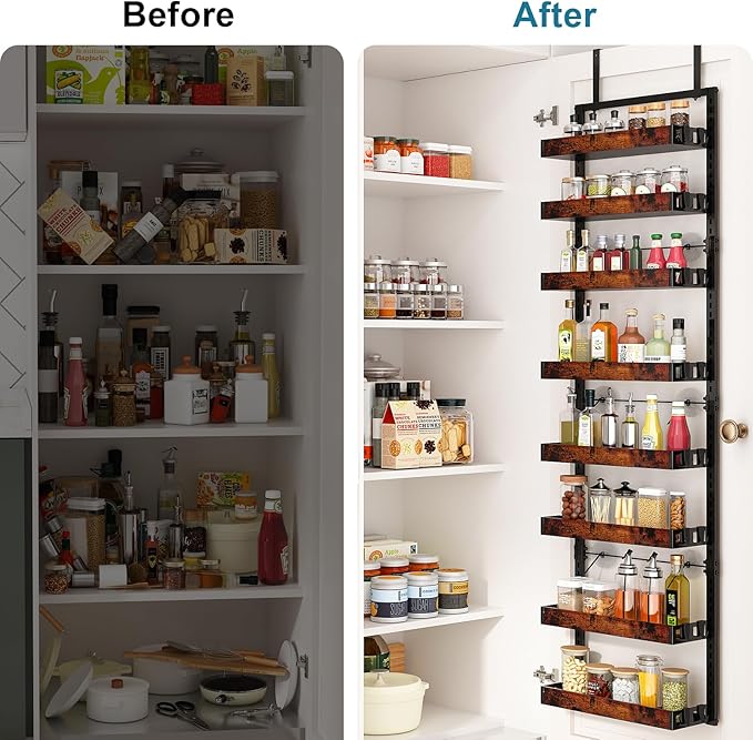 bukfen Over the Door Pantry Organizer, 8-Tier Adjustable Wooden Basket Kitchen Pantry Door Organization and Storage,2 in 1 Wall Mount or Hanging Heavy-Duty Metal Hanging Kitchen Spice Rack,1 Pack-Ruum Studio Home