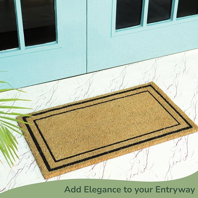 Welcome Doormats, Natural Coco Coir Mats with Non-Slip PVC Backing, Indoor Outdoor Mats for Home & Office, Floor Mats for Door Decor, Plain Entry Mat with Border, Beige & Black, 30"x17"-Ruum Studio Home