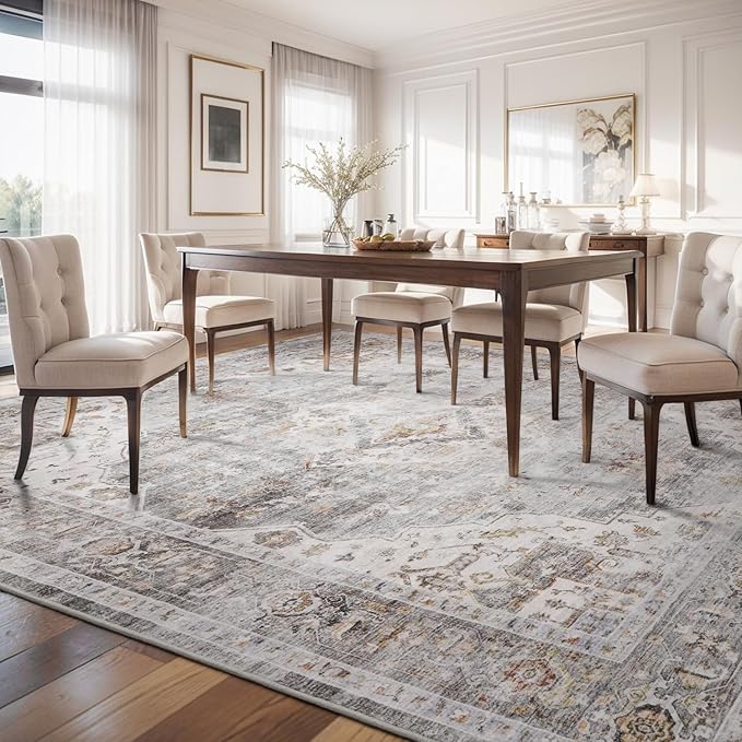 AMOAMI-4X6 Area Rugs for Living Room -Soft Vintage Bedroom Rugs-Non Slip Washable Rug-Throw for Living Room Bedroom Bedside Dining Room Office Grey-Ruum Studio Home
