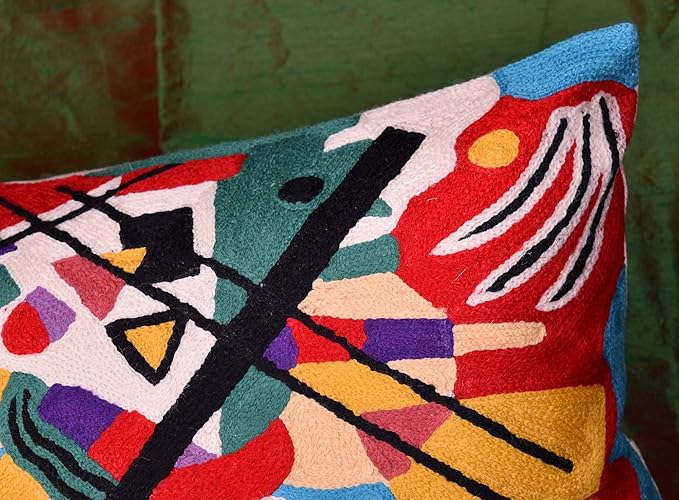 Lumbar Kandinsky Blue Abstract Pillow Cover Modern Throw Pillowcase Chair Cushion Contemporary Pillowsham Farmhouse Couch Hand Embroidered Wool Size 14x20-Ruum Studio Home