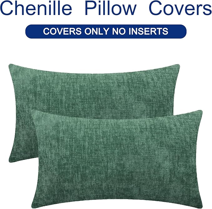 CaliTime Throw Pillow Covers Decorative 16 X 26 Inches Pack of 2 Cozy Chenille Cushion Cases for Couch Sofa Bed Living Room Home Dark Green-Ruum Studio Home