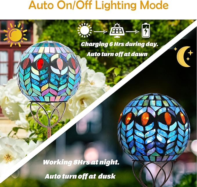 Afirst Solar Outdoor Garden Lights Decorative - Mosaic Solar Stakes Gazing Ball Waterproof Outdoor Lights Stakes for Pathway Yard Lawn Decoration(Green)-Ruum Studio Home