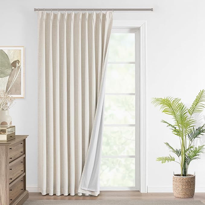 Vision Home Natural Pinch Pleated Full Blackout Curtains Linen Blended Room Darkening Window Curtains 84 inch for Living Room Bedroom Thermal Insulated Pinch Pleat Drapes with Hooks 1 Panel 60"Wx84"L-Ruum Studio Home