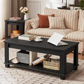 Farmhouse Coffee Tables for Living Room,Square Tea Table with Open Storage Shelf,Large Coffee Table,Rustic Wooden Center Table,Black-Ruum Studio Home