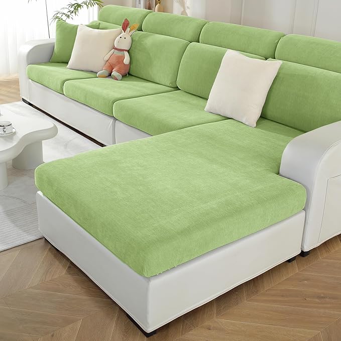Chaise Cushion Cover for Sectional Sofa, Softer Chenille Sofa Cover for L Shaped Couch (Left or Right Facing), Stretch Chaise Couch Slipcover (Only 1 Piece, Green)-Ruum Studio Home