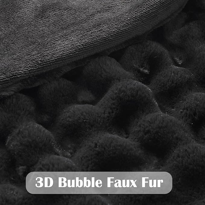 NEWCOSPLAY Faux Fur Throw Blanket Black Bubble Blanket Thick Warm Soft for Couch Sofa Bed 550GSM (Black, Throw(50"x60"))-Ruum Studio Home