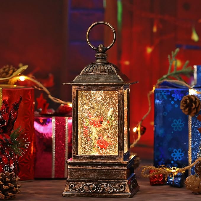 Christmas Snow Globe Cardinal Lantern, Glitter Lighted Christmas Decorations for Home with Music, Light Up Musical Snowglobe Cardinal Décor-Ruum Studio Home