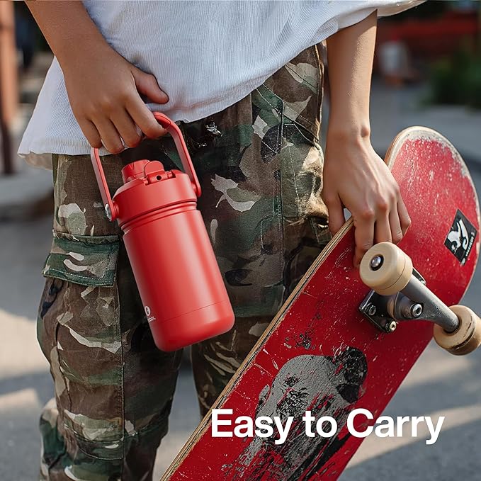 Kids Insualated Water Bottle with Straw - 12oz Stainless Steel Water Bottle with Dual Spouts, Leak-Proof, BPA-Free, Double Wall Vacuum Keeps Cold for 24 Hours for Sports, Travel, School (Cream Moon)-Ruum Studio Home