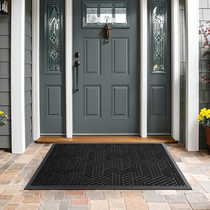 Mibao Front Door Mat Outside Entrance, Durable Outdoor Indoor Mat, Low Profile Heavy Duty Doormat, Non-Slip, Traps Dirt and Moisture, Easy Clean Patio Porch Entryway Mat, 29.5" x 17", Black-Ruum Studio Home