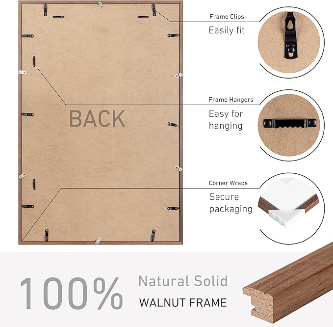 24x36 Poster Frame Natural Solid Walnut Photo Frames with 20x30 Removable Mat Wall Hanging Large Handcrafted Frame with HD Plexiglass Wall and Tabletop Display Large Picture Frame-Ruum Studio Home