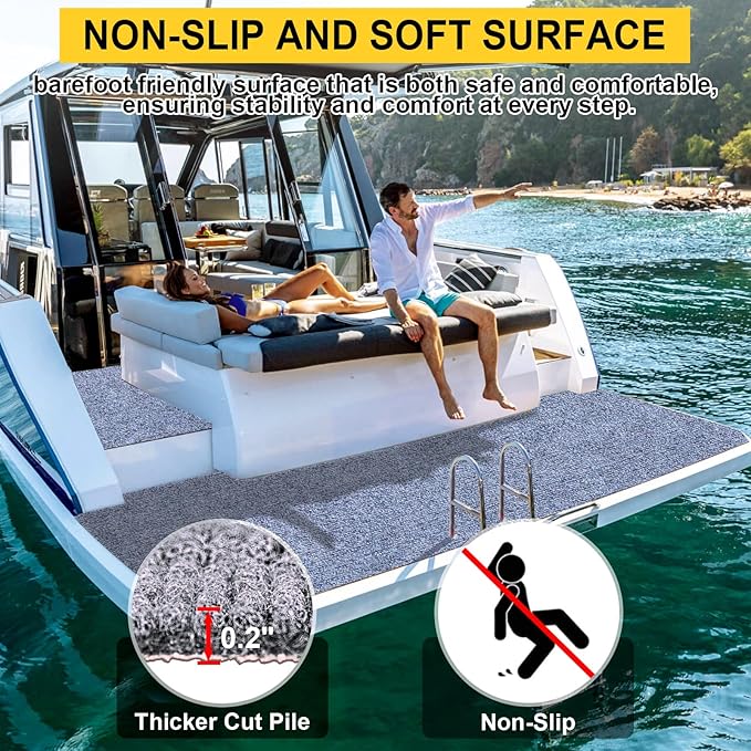 Marine Carpet,6 FT x 10 FT Blue-Gray Indoor Outdoor Carpet 0.2" Thick Boat Carpet with Water-Proof TPE Backing, Non-Slide Outdoor Marine Carpet Roll for Home, Patio, Porch, Deck-Ruum Studio Home