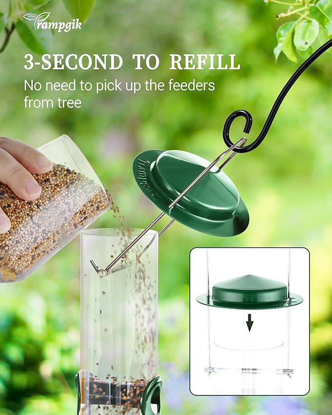 Bird Feeders for Outdoors Hanging,Finch Feeders for Outside,Chew-Proof Hanging Bird Feeder,Rust-Proof Birdfeeder,Squirrel Proof 6 Ports Metal Bird Feeder,14 Inch,1 Pack,Green-Ruum Studio Home