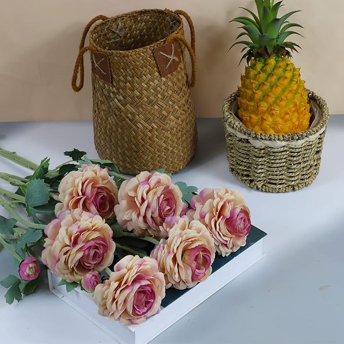 Artificial Ranunculus Flowers 23 Inch Long Stem - 6 Pack Silk Buttercup Stems for Wedding Bouquets, Centerpieces,Home Decor - Realistic Deep Pink Faux Floral Arrangements (Deep Pink)-Ruum Studio Home