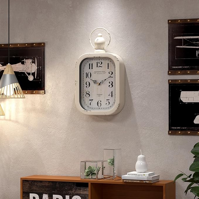 Menterry Small Retro Rectangle Wall Clock, White Antique Vintage Style, Battery Operated Silent Decor Wall Clocks for Farmhouse,Bedroom,Kitchen,Bathroom (11" H x 6.1" W)-Ruum Studio Home