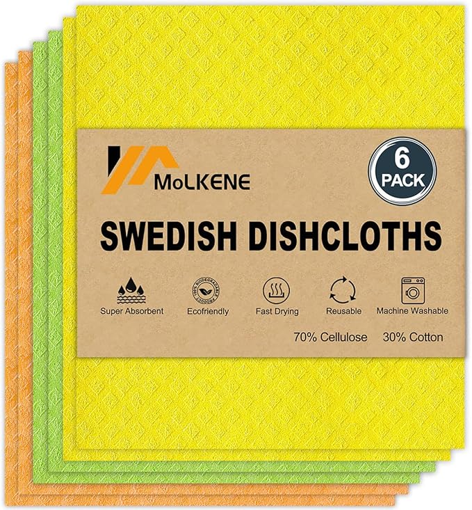 Swedish Dishcloths for Kitchen | 6 Pack Dish Towels Cellulose Sponge Cloths | Non-Scratch Reusable Paper Towels Washable | No Odor Fast Drying Swedish Cloths, Multicolor-Ruum Studio Home