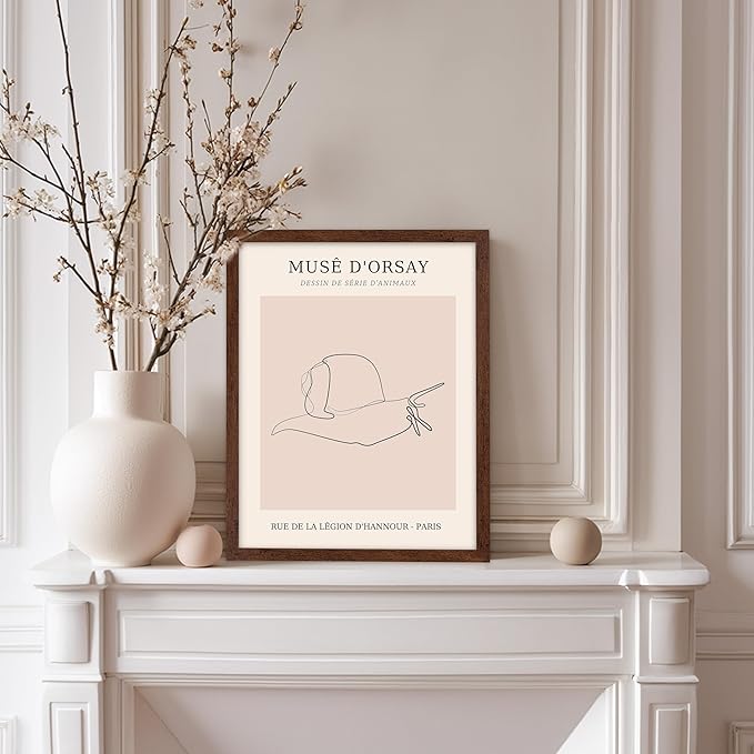 Poster Master Vintage Poster - Retro One Line Snail Drawing Print - Snail Line Art - Minimal Gift for Men, Women, Animal Lover - Abstract Wall Decor for Home, Office, 8x10 Brown Framed-Ruum Studio Home