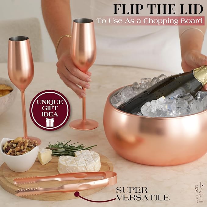 Gusto Nostro 4.1L Insulated Ice Bucket with Lid and Tongs, Double Wall Stainless Steel Ice Bucket Large, BPA Free Ice Bucket for Cocktail Bar, Keeps Champagne, Wine, Beer Chill for Parties (Rose)-Ruum Studio Home