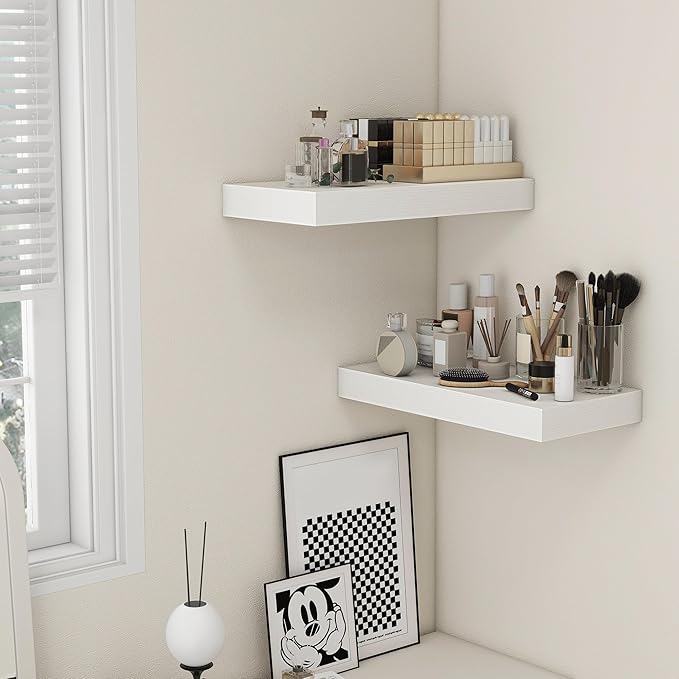 Deep Floating Shelves, 24''W x 12''D Floating Shelves White Set of 2, 12 Inch Deep Large Wood Shelves for Books Living Room Bathroom Laundry Room Bedroom Kitchen Home Office - White-Ruum Studio Home