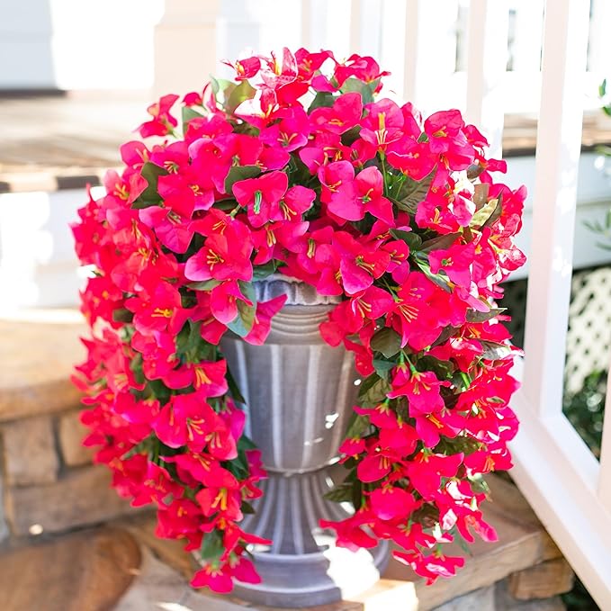 Faux Bougainvillea Artificial Flowers Plants for Outdoors Outside Decoration, 2 PCS Fake Flowers Silk Long Trailing Vines UV Resistant Realistic for Front Door Porch Planter Urn Patio Balcony Hot Pink-Ruum Studio Home