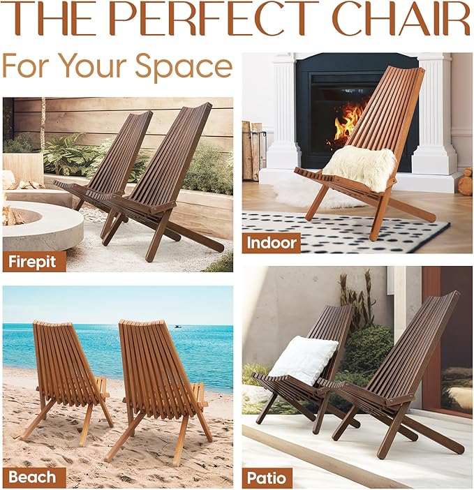 IDZO Elina FSC Eucalyptus Tamarack Chairs, 22.5x31.5x36 in, Weatherproof Wood, Lightweight 19 lb Design, Folding High-Backrest, Natural Finish – Ideal for Patio Furniture Set or Outdoor Furniture-Ruum Studio Home