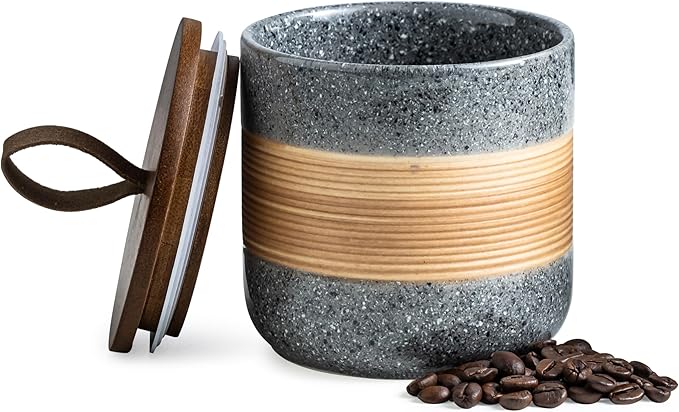 Ceramic Jar with Lid Airtight, Coffee Container Kitchen Food Storage Jars for Spice Sugar Tea Bag, Stackable Decorative Jars for Countertop, Grey & 18oz-Ruum Studio Home