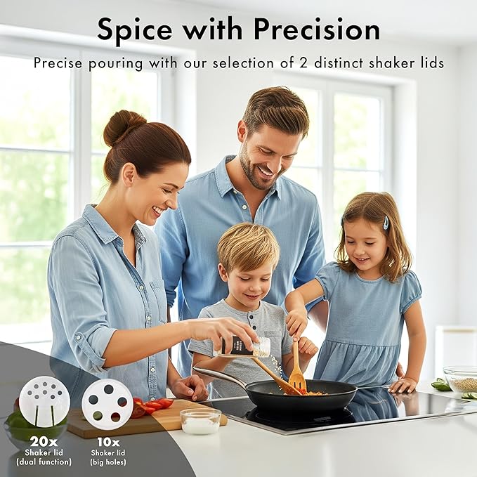 Glass Spice Jars with Label and Stainless Steel Lids (24 x 4oz) Spice Containers with 240 Labels, Shaker Inserts, Steel Funnel, Empty Square Empty Square Seasoning Organizer (Black)-Ruum Studio Home