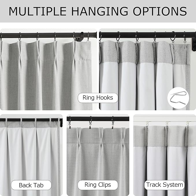 Vision Home Light Grey Pinch Pleated Full Blackout Curtains Linen Blended Room Darkening Curtain Panels 84 inch for Living Room Bedroom Thermal Insulated Pinch Pleat Drapes with Hooks 40" Wx84 Lx2-Ruum Studio Home