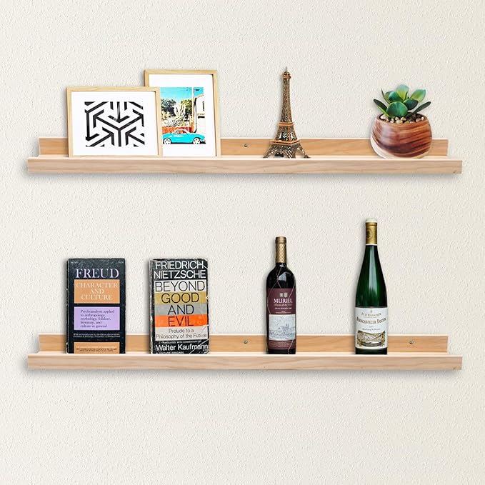 AZSKY 2pc 36in Natural Wood Floating Shelves, Country Rustic Style Wall Shelves for Kids Books, Photo Picture Ledge, Nursery Decor-Ruum Studio Home