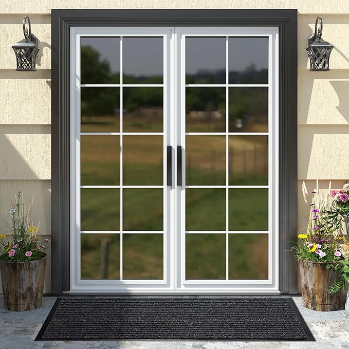 Yimobra Front Door Mat Outdoor Indoor Entrance, 100% Waterproof All-Season All Weather Doormat, Welcome Matt Outside Entry, Non Slip, Low Profile, Heavy Duty Patio Porch Floor Mats,47 x 24,Black Grey-Ruum Studio Home