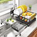 Dish Drying Rack - Extendable Dish Rack, Large Sink Drying Dish Drainer for Kitchen Counter, Stainless Steel Dish Strainer with Utensil Holder (Black)-Ruum Studio Home