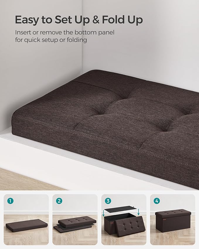 SONGMICS Mazie Collection - 30 Inches Folding Storage Ottoman Bench, Ottoman Foot Rest, End of Bed Bench, Storage Chest, Load 660 lb, for Living Room, Bedroom, Entryway, Brown ULSF047K02-Ruum Studio Home
