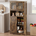 GarveeHome 54in Tall Bathroom Cabinet, Farmhouse Storage Cabinet with Glass Doors and Adjustable Shelves, Freestanding Kitchen Pantry Cabinets, Cupboard for Living Room, Dining Room, Rustic Brown-Ruum Studio Home