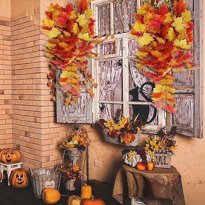 Fall Maple Leaf Hanging Plants Artificial Autumn Leaves Vines Outdoor Autumn Outdoor Decor, Artificial Fall Maple Leaves, Hanging Plants for Autumn Harvest Festival, Fake Plants Indoor(Yellow)-Ruum Studio Home