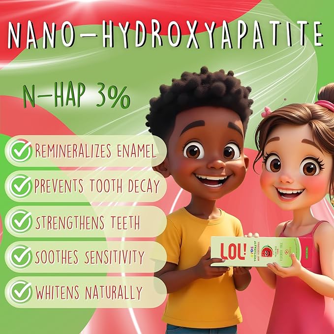 LOL Kids Toothpaste No Fluoride, Nano Hydroxyapatite Toothpaste, Probiotics, Xylitol Tooth Paste Kids | Remineralizing | Natural | Plant-Based Foam | Pasta De Dientes para Niños (Watermelon)-Ruum Studio Home
