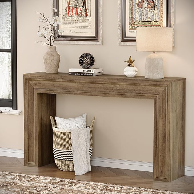 Rresyet 55 Inch Long Console Table, Sofa Table Behind Sofa, Wooden Entryway Table, Farmhouse Entryway Table for Entry, Hallway, Living Room (Wood)-Ruum Studio Home