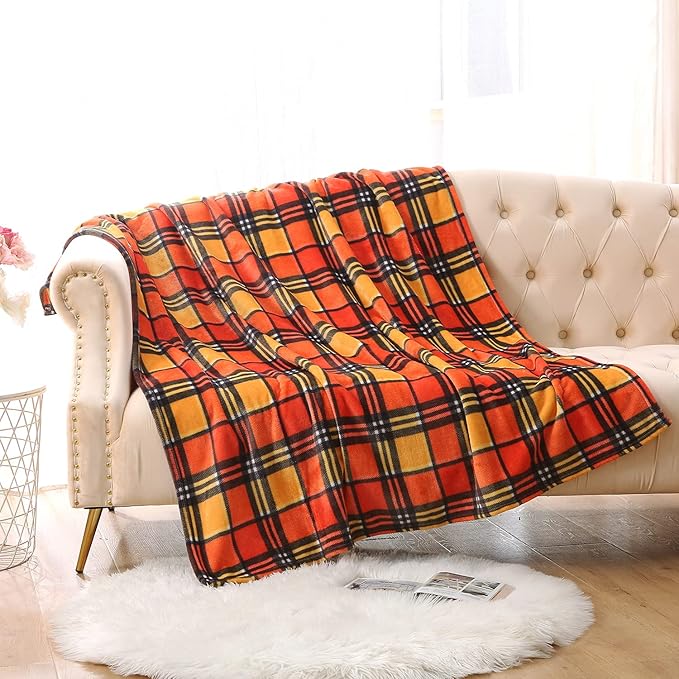MERRYLIFE Throw Blanket for Couch Orange Plaid Chair Throw Blanket| Soft Decorative Ultra-Plush Colorful| Throw Size Travel Blanket Plush|(50" 60", Harvest Plaid)-Ruum Studio Home