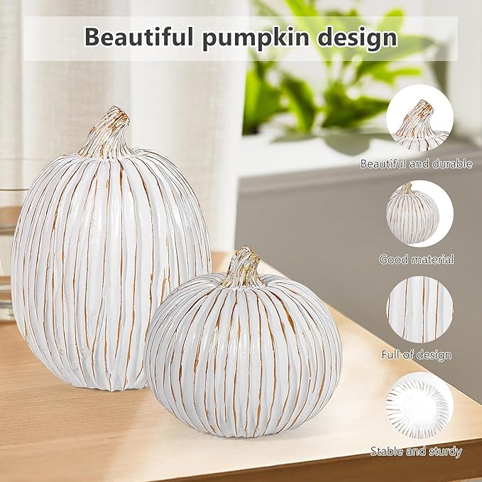2Pcs Halloween Pumpkin Artificial Resin Pumpkins Decor for Mantel Harvest Autumn Tabletop Decoration Gold Fall Pumpkin Decorations Thanksgiving Table Centerpieces (Set B, ONE Size)-Ruum Studio Home