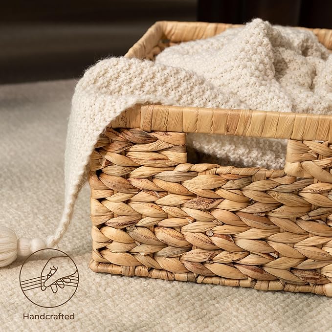 StorageWorks Wicker Storage Baskets, Large and Small Baskets, Handwoven Water Hyacinth Basket for Organizing, Decorative Organizers with Built-in Handles, Set of 2-Ruum Studio Home