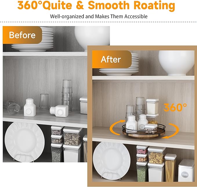 Farmhouse Oak 9" Lazy Susan Turntable Organizer for Cabinet, Round Wooden Lazy Susan Organization and Storage for Dining Table, Pantry, Kitchen, Countertop, Cupboard,Home Decor, Walnut Wood-Ruum Studio Home