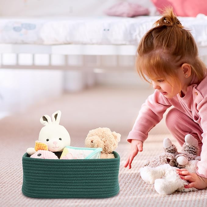 Small Woven Storage Baskets 12“X8”X5“ Decorative Rope Bins for Organizing Shelves, Closets, and Toys, Empty Gift Baskets, Cute Organizer Basket for Home and Office (dark green, regular)-Ruum Studio Home