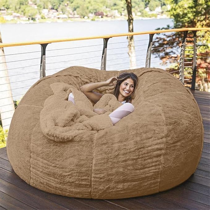 Big Huge Giant Bean Bag Chair for Adults, (No Filler) Bean Bag Chairs in Multiple Sizes and Colors Giant Foam-Filling Required- Machine Washable Covers, Double Stitched Seams (Khaki,6FT)-Ruum Studio Home