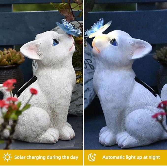 Cat Garden Figurines Outdoor Decor Solar Statue with LED Lights for Patio Lawn Yard Art Decoration Housewarming Garden Gift-Ruum Studio Home
