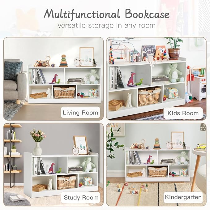 Montessori Shelf, Wooden Toy Storage Organizer for Books Toys, 2 Shelf Bookcase, 5-Section Storage Cabinet, Toddler Book Shelf for Kids Rooms, Playroom, Nursery, Kindergarten-Ruum Studio Home