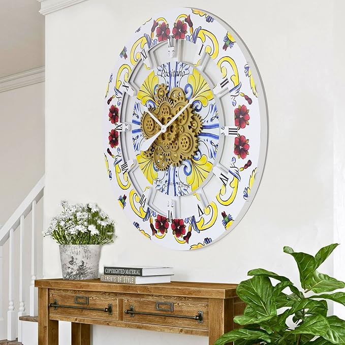 The Gears Clock Wall Clock Italy Collection with Moving Gears (Positano, 36 inch Round)-Ruum Studio Home