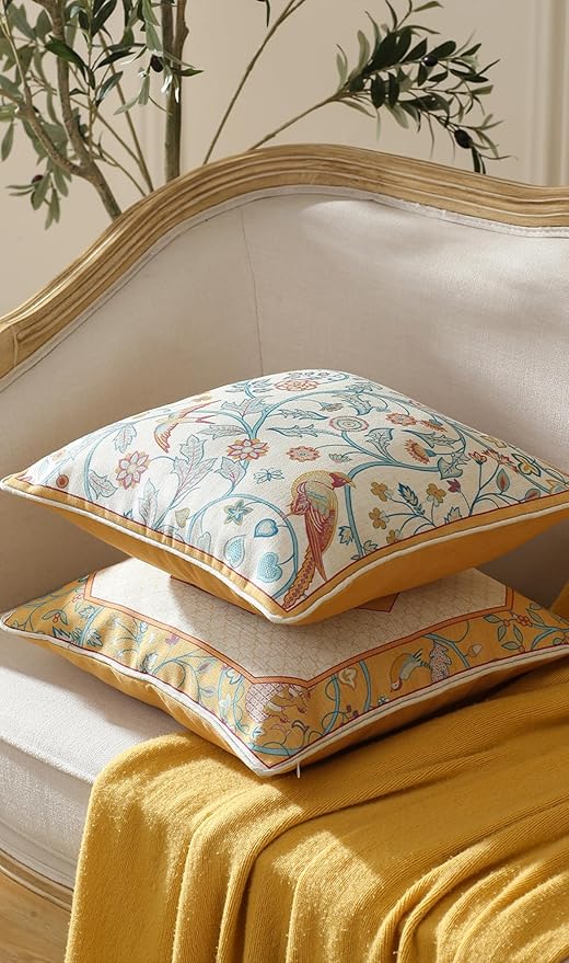 patdrea Design Yellow Linen Throw Pillow Covers Pack of 4, French Square Lumbar Round Pillowcase, Soft Durable Cushion Cases Pillowcase for Couch Bedroom Car Living Room 4 PCS-Ruum Studio Home