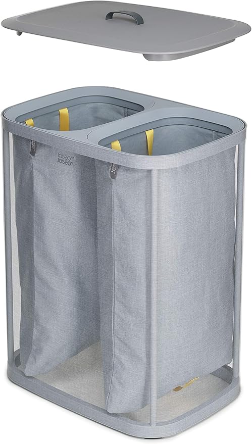 Joseph Joseph Tota 90 liter/23.8 gallon Laundry Hamper Separation Basket with lid, 2 Removable Washing Bags with Handles - Gray-Ruum Studio Home
