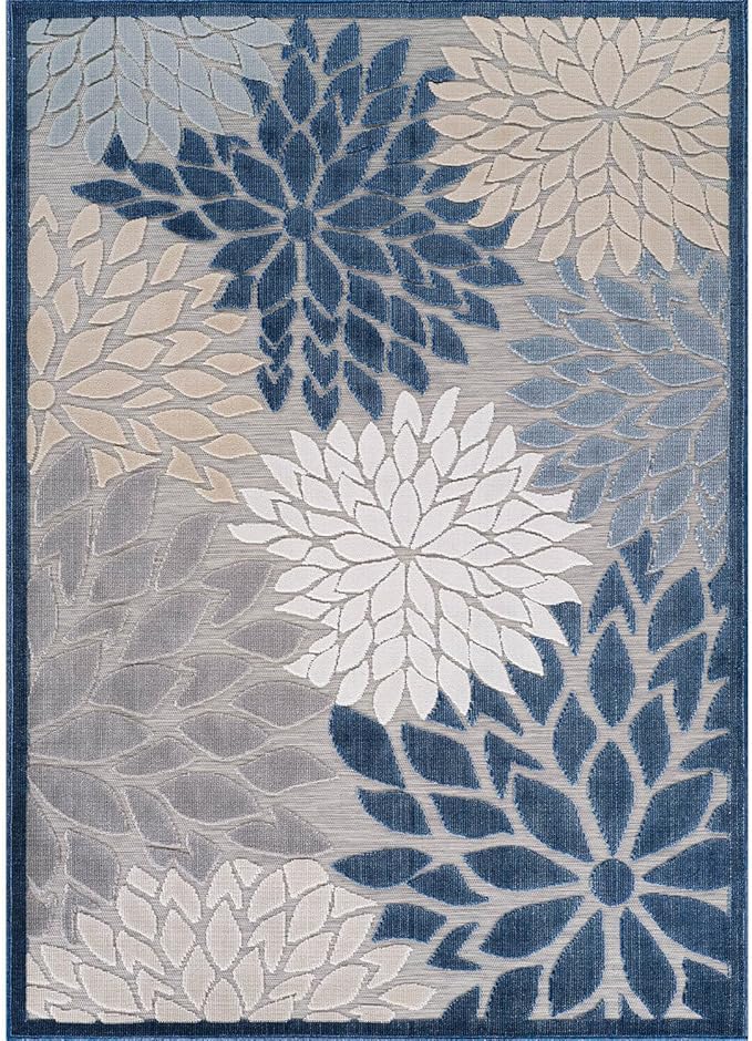 Beverly Rug Outdoor Rug 6x9 Modern Floral Tropical Area Rugs for Indoor and Outdoor Patio Easy to Clean Non Shedding Living Room Porch Garden Washable Outside Carpet (6 x 9 Blue)-Ruum Studio Home