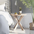 Farmhouse Cross Leg end Table, French Country Accent Side Table for Family, Dinning or Living Room, Small Spaces, Modern, Round, Vintage Grey Finish.-Ruum Studio Home